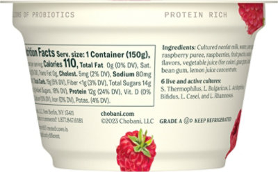 Chobani Non-Fat Raspberry Fruit On The Bottom Greek Yogurt - 5.3 Oz ...