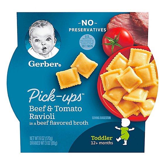 Gerber Pick-Ups Baby Food Toddler Beef & Tomato Ravioli In Beef Flavored Broth - 6 Oz