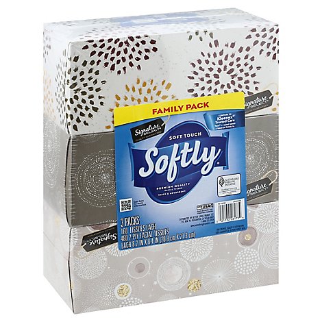 Signature Care Softly Facial Tissue Soft Touch 2 Ply Family Pack Box - 480 Count