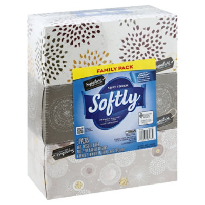 Signature Care Softly Facial Tissue Soft Touch 2 Ply Family Pack Box - 480 Count