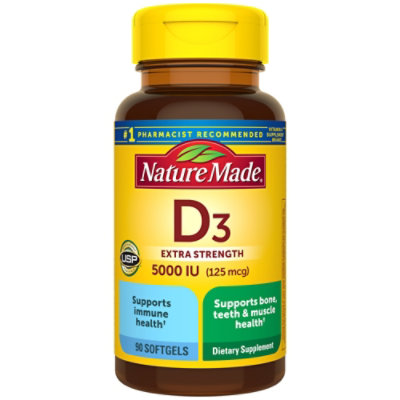 Nature Made Extra Strength Vitamin D3 5000 IU 125 mcg Softgels - 90 Count - Image 1