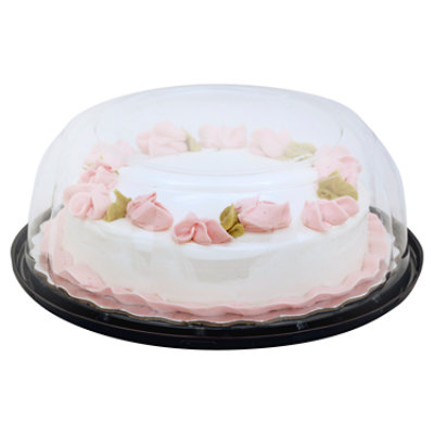 Bakery Cake White Decorated 8 Inch 1 Layer - Each