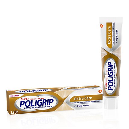 Super Poligrip Denture Adhesive Cream Ooze-Control Tip Super Strong Extra Care - 2.2 Oz - Image 1