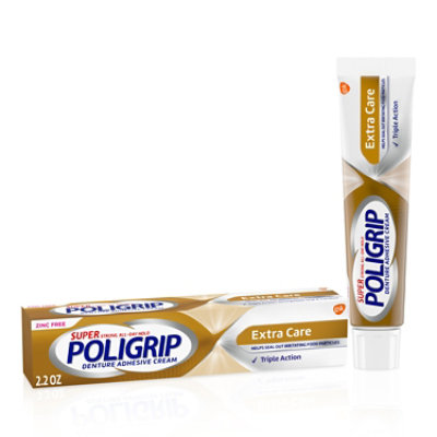 Super Poligrip Denture Adhesive Cream Ooze-Control Tip Super Strong Extra Care - 2.2 Oz - Image 1