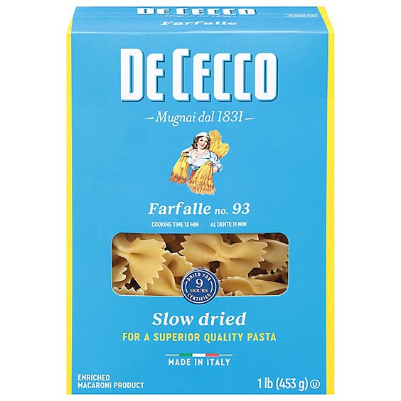 De Cecco Pasta No. 93 Farfalle Box - 1 Lb