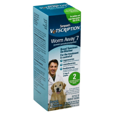 Sergeants Vetscription Worm Away & De-Wormer Chewable Flavored Tablets Box - 2 Count