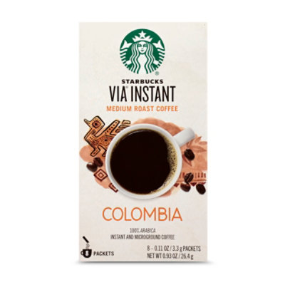 Starbucks VIA Instant Colombia 100% Arabica Medium Roast Coffee Packets Box 8 Count - Each - Image 1