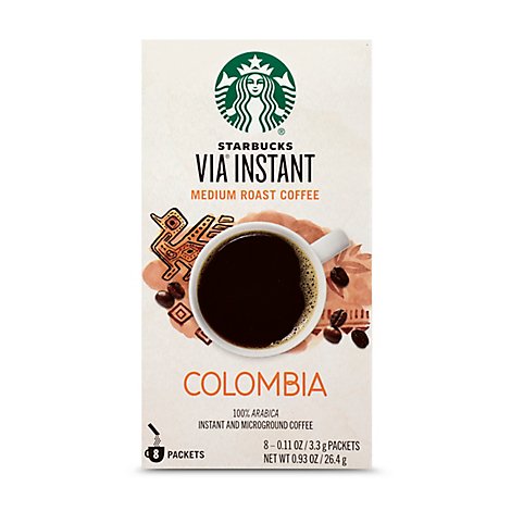 Starbucks VIA Instant Coffee Medium Roast Colombia Packets - 8-0.11 Oz