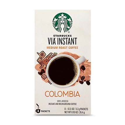 Starbucks VIA Instant Colombia 100% Arabica Medium Roast Coffee Packets Box 8 Count - Each - Image 1