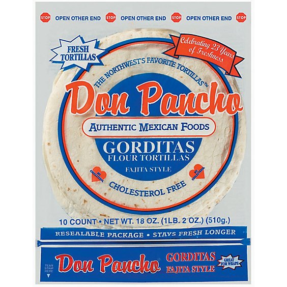 Don Pancho Tortillas Flour Gorditas Soft Taco Style Bag 10 Count - 18 Oz