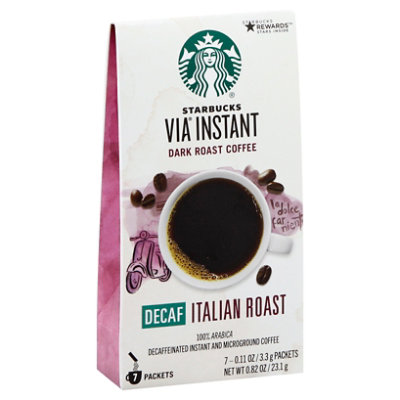  Starbucks VIA Instant Coffee Dark Roast Italian Roast Decaffeinated Packets - 7-0.11 Oz 