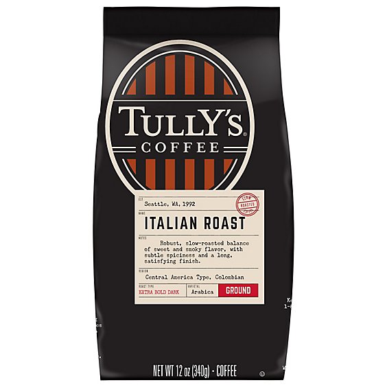Tullys Coffee Coffee Ground Dark Roast Grand Italian Roast - 12 Oz