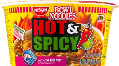 Nissin Bowl Noodles Ramen Noodle Soup Hot & Spicy With Shrimp Flavor - 3.27 Oz - Image 1