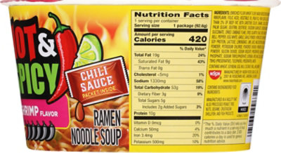 Nissin Bowl Noodles Ramen Noodle Soup Hot & Spicy With Shrimp Flavor - 3.27 Oz - Image 4