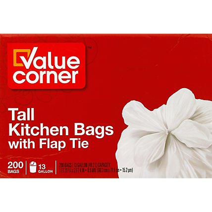 Value Corner Kitchen Bags Flap Tie Tall 13 Gallon - 200 Count - Image 2