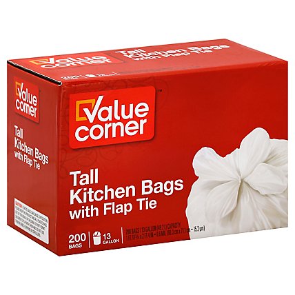 Value Corner Kitchen Bags Flap Tie Tall 13 Gallon - 200 Count - Image 1