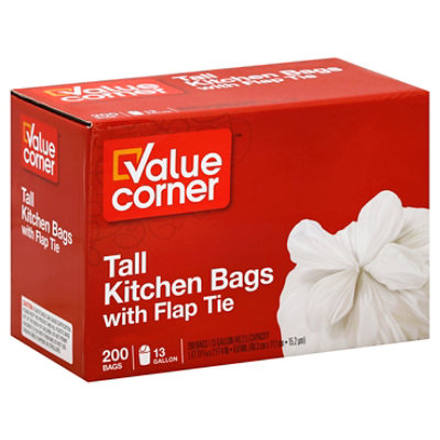 Value Corner Kitchen Bags Flap Tie Tall 13 Gallon 200 Count Safeway