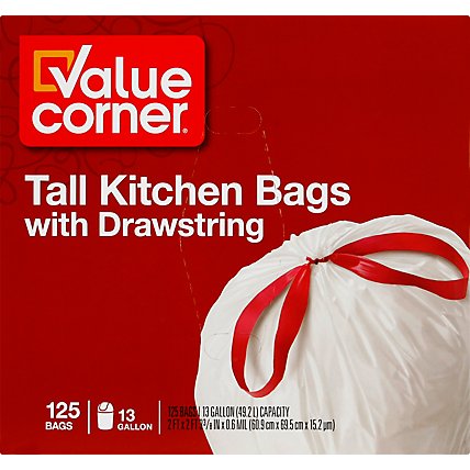 Value Corner Kitchen Bags Drawstring Tall 13 Gallon - 125 Count - Image 2