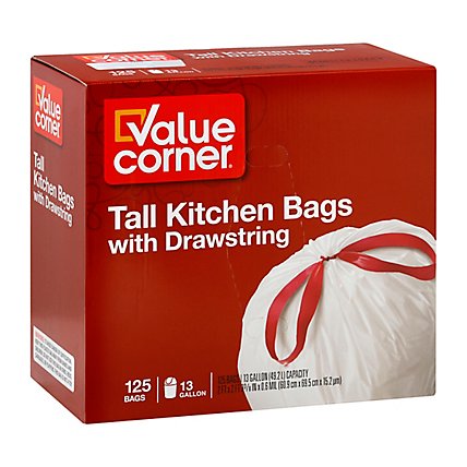 Value Corner Kitchen Bags Drawstring Tall 13 Gallon - 125 Count - Image 1
