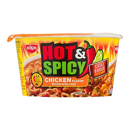 Nissin Bowl Noodles Ramen Noodle Soup Hot & Spicy Chicken Flavor - 3.32 Oz - Image 1