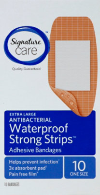 Signature Select/Care Adhesive Bandages Strong Strips Waterproof Antibacterial Extra Large - 10 Count - Image 2