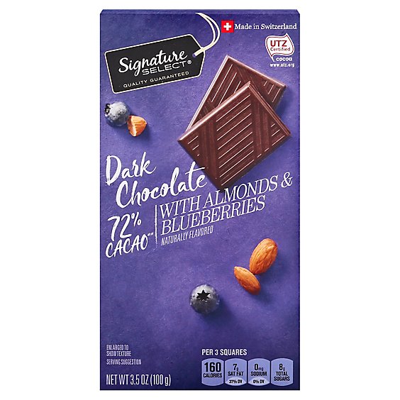 Signature SELECT Dark Chocolate 72% Cacao With Almonds & Blueberries - 3.5 Oz