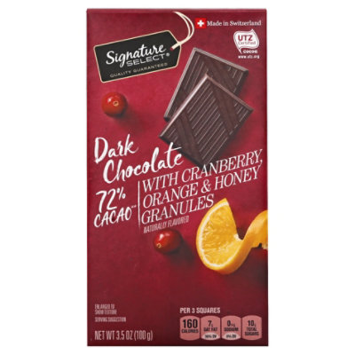 Signature Select Candy Dark Chocolate with Orange & Cranberry 72% Cocao - 3.5 Oz - Image 3