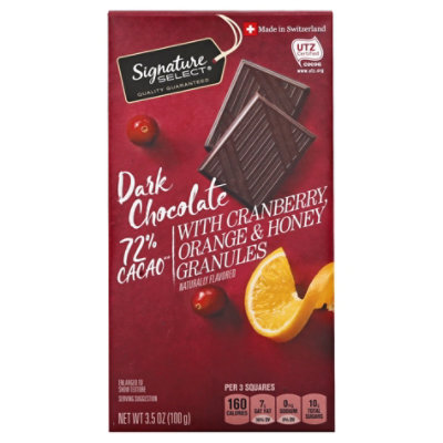 Signature SELECT Candy Dark Chocolate with Orange & Cranberry 72% Cocao - 3.5 Oz