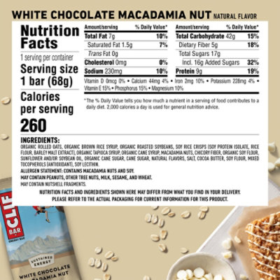 CLIF BAR White Chocolate Macadamia Nut Flavor Energy Bar - 2.4 Oz - Image 4