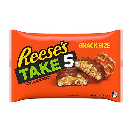 Reese's Take 5 Pretzel Peanut And Chocolate Candy Bars Snack Size Bag - 11.25 Oz