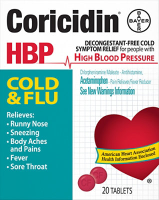 Coricidin HBP Cold & Flu Tablets - 20 Count - Image 2