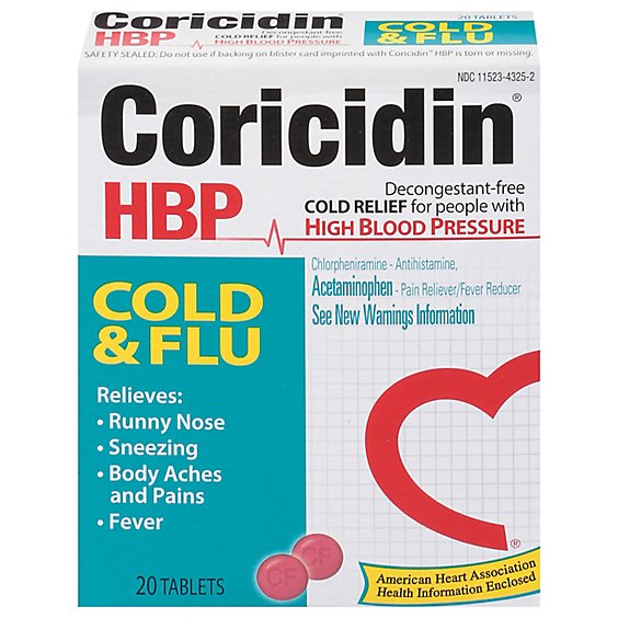 Coricidin HBP Cold & Flu Tablets - 20 Count