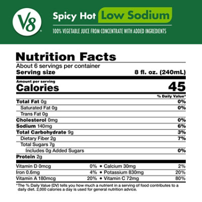 V8 Spicy Hot Low Sodium 100% Vegetable Juice - 46 Fl Oz - Image 4