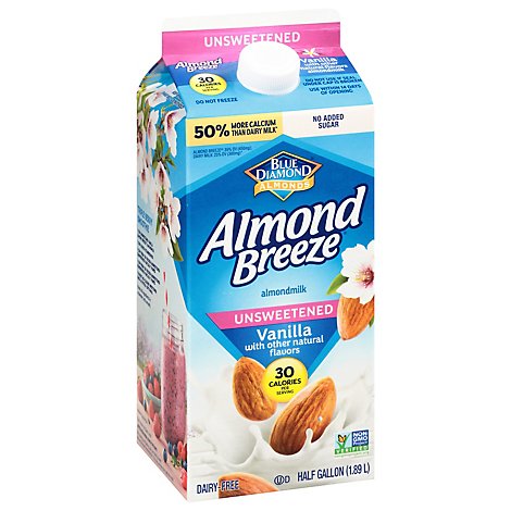 Blue Diamond Almonds Almond Breeze Milk Unsweetened Vanilla 30 Calories - 64 Fl. Oz.