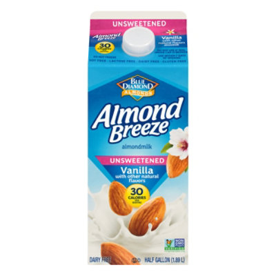 Blue Diamond Almonds Almond Breeze Milk Unsweetened Vanilla 30 Calories - 64 Fl. Oz.