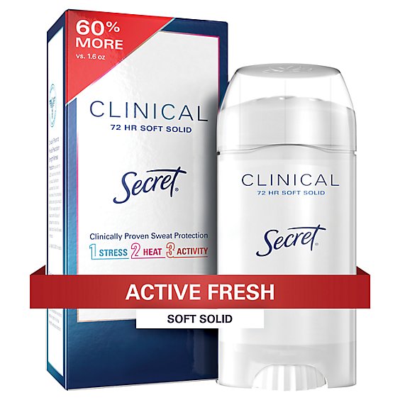 Secret Clinical Strength Antiperspirant Deodorant Soft Solid Active Fresh - 2.6 Oz