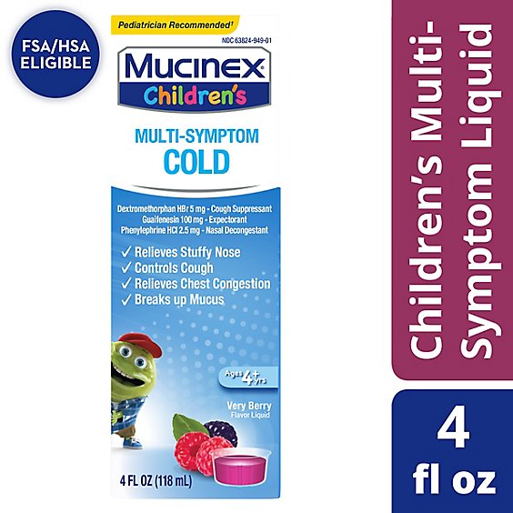 Mucinex Childrens Cold Liquid Medicine Multi Symptom Very Berry Flavor - 4 Fl. Oz.