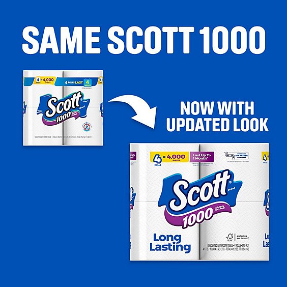 Scott 1000 Toilet Paper Regular Rolls 1 Ply Toilet Tissue - 12 Roll