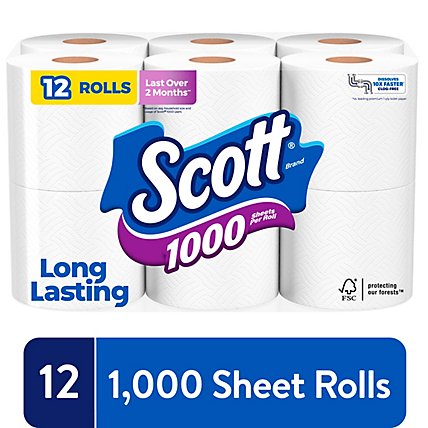 32 Rolls Bath Tissue Scott 1000 Sheets Per Roll Toilet Paper 4 Packs of 8 