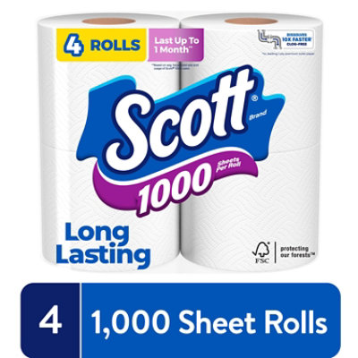 Scott 1000 Toilet Paper Rolls 1 Ply Toilet Tissue - 4 Count - Image 1