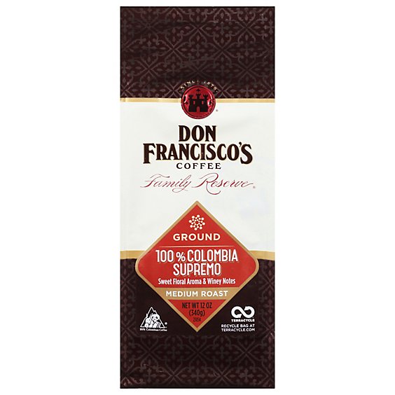 Don Franciscos Coffee Family Reserve Coffee Ground Medium Roast Colombia Supremo - 12 Oz