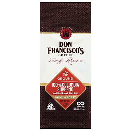 Don Franciscos Coffee Family Reserve Coffee Ground Medium Roast Colombia Supremo - 12 Oz - Image 1