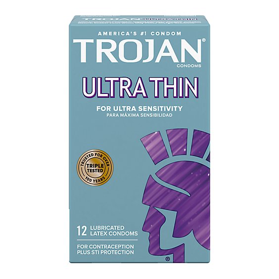 Trojan Ultra Thin Premium Lubricated Condoms - 12 Count
