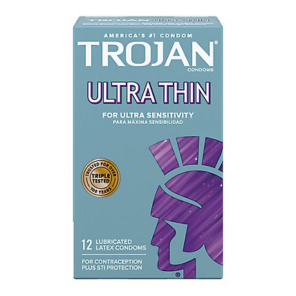 Trojan Ultra Thin Premium Lubricated Condoms - 12 Count - Image 1