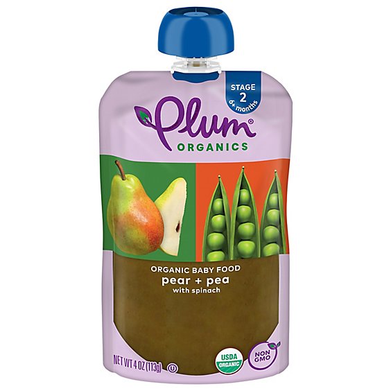Plum Organics Baby Food Stage 2 Spinach Peas & Pear - 4.22 Oz