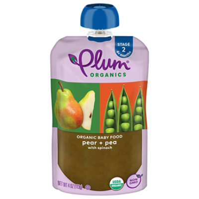 Plum Organics Baby Food Stage 2 Spinach Peas & Pear - 4.22 Oz