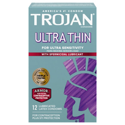 Trojan Condom Sensitivity Ultra Thin Spermicidal - 12 Count - Image 4