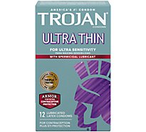 Trojan Sensitivity Condoms Premium Latex Ultra Thin Spermicidal Lubricant - 12 Count