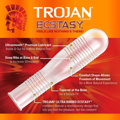 Trojan Ultra Ribbed Ecstasy Lubricated Condoms - 10 Count - Image 3