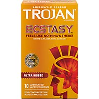 Trojan Ultra Ribbed Ecstasy Lubricated Condoms - 10 Count - Image 1
